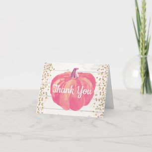 Ländlicher Herbst-Kürbis Rosa Gold Glitter Dankeskarte
