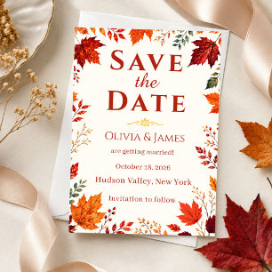 Ländlicher Herbst Teal und Orange Blätter Save the Date