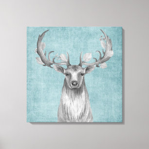 Ländlicher Hirsch auf Jeansblau Leinwanddruck
