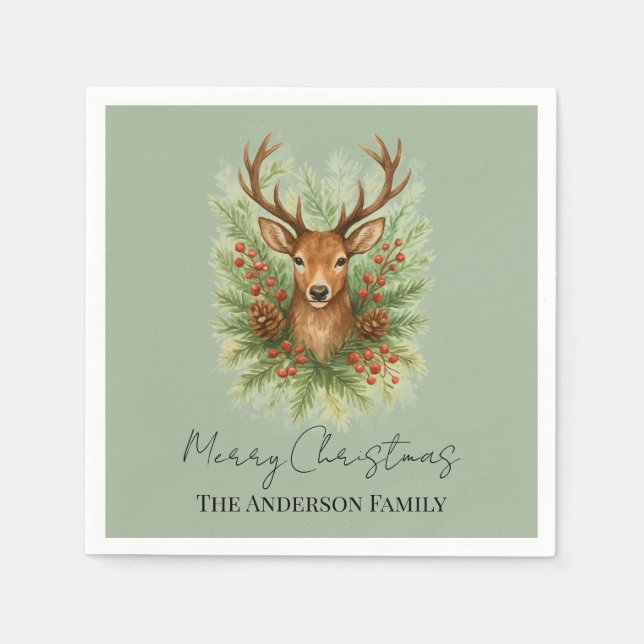 Ländlicher Hirschkopf im Winterwald - Serviette (Vorderseite)