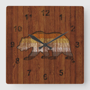 Ländlicher Holz-Bär Stolz Farben Quadratische Wanduhr