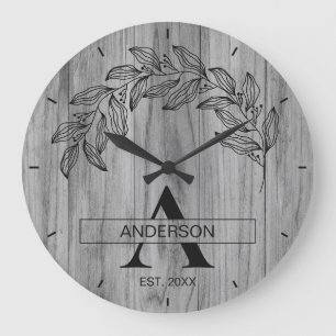 Ländlicher Holz-Bauernhaus-Familienname mit Monogr Große Wanduhr