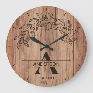 Ländlicher Holz-Bauernhaus-Familienname mit Monogr Große Wanduhr