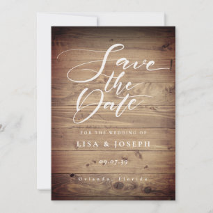 Ländlicher Holz-Land-Script Save-the-Date-Karte Einladung