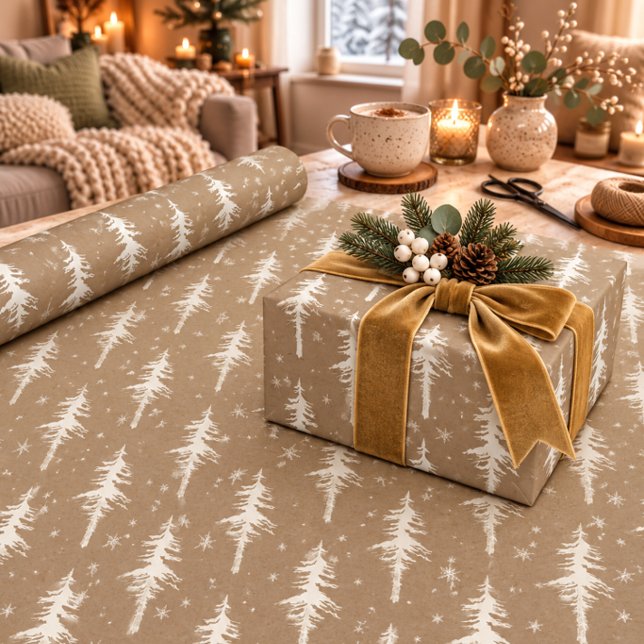 Ländlicher Kraft Weißer Wald Spärlicher Fichtenbau Geschenkpapier (Von Creator hochgeladen)