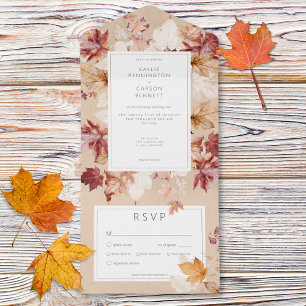 Ländlicher Kranz aus Herbstlaub Beige Speisekarten All In One Einladung