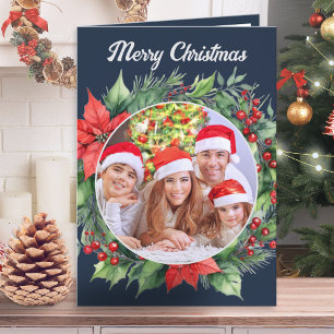 Ländlicher Kranz Familienfoto Navyblau Weihnachten