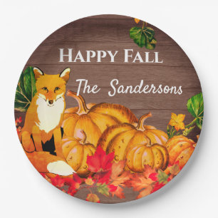 Ländlicher Orange Fuchs Kürbis Herbst Blätter  Pappteller