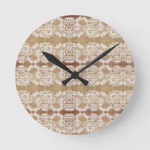 Ländlicher, rustikaler Vintage-Beige-Jute und weiß Runde Wanduhr