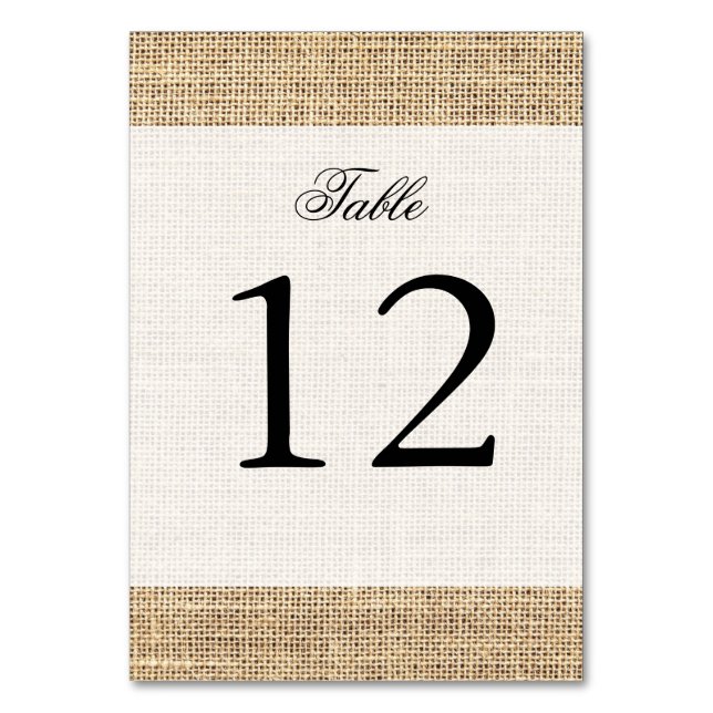 Ländlicher rustikaler Vintage-Jute Tischnummer (Vorderseite)