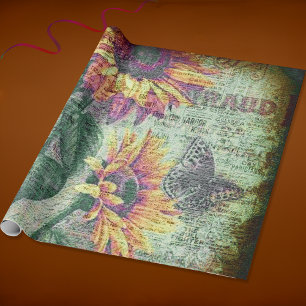 Ländlicher Sonnenblumen-Schmetterling Fette Epheme Geschenkpapier