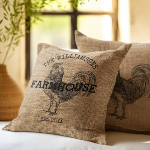Ländlicher Vintage-Familienname Bauernhaus Hahn Kissen