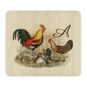Ländlicher Vintage-Wasserfarben-Bunter Hahn Huhn Schneidebrett