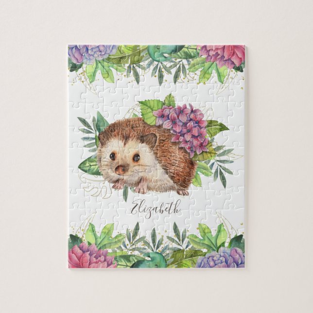 Ländlicher Wald Forst Süße Blumen Igel Name (Vertikal)