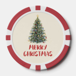 Ländlicher Wasserfarben-Weihnachtsbaum Weihnachtsf Pokerchips