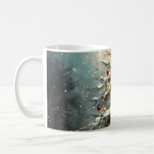 Ländlicher Weihnachtsbaum Winter Schnee Rote Vögel Kaffeetasse