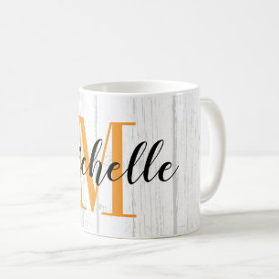 Ländlicher weißer Holzkorn-Druck individuell monog Kaffeetasse