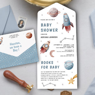 Ländlicher Weltraum Süße Planeten Rakete Babyparty All In One Einladung