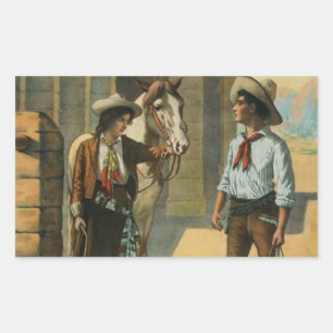 Ländlicher Western Cowboy Cowgirl Pferd Bauernhof  Rechteckiger Aufkleber