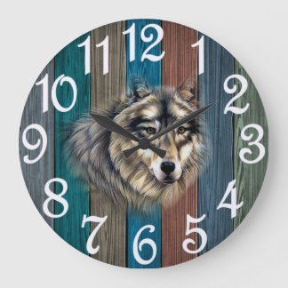 Ländlicher Wolf Große Wanduhr