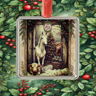 Ländliches Bauernhaus Kuh Pferd Landweihnachten Ru Ornament Aus Metall