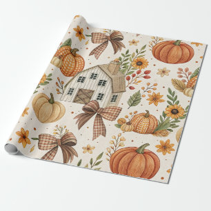 Ländliches Bauernhaus-Kürbis-Herbstmuster Geschenkpapier