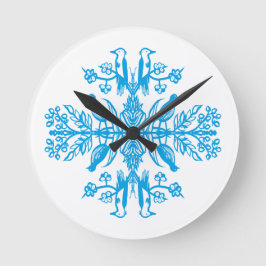 Ländliches Blau Natur Blaue Vögel Vintage. Runde Wanduhr