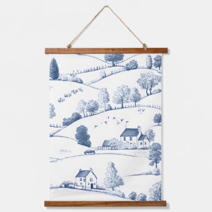 Ländliches blaues Toile-Landschaftsbild klassisch Wandteppich Mit Holzrahmen