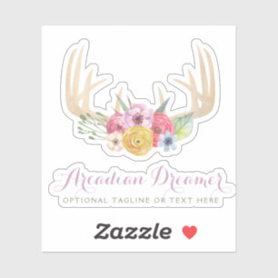Ländliches Blumen Geweih Pastell Aquarell Namenslo Aufkleber