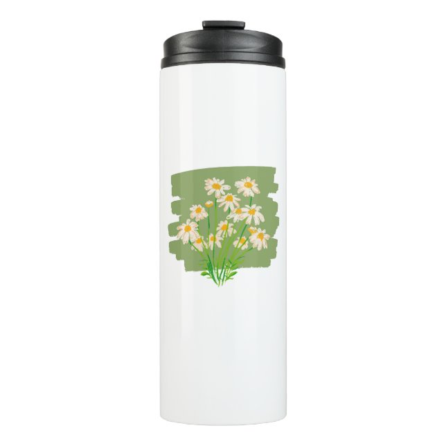 Ländliches Blumendesign auf grünem Hintergrund Thermosbecher (Vorderseite)