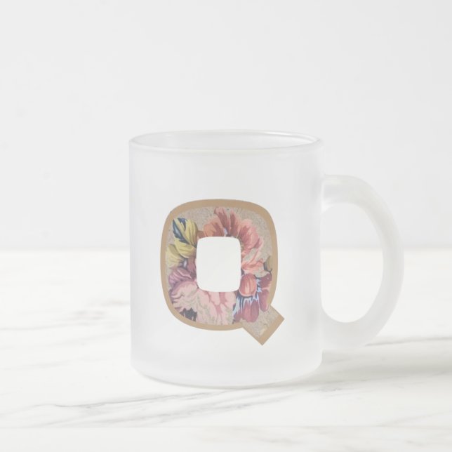 Ländliches Blumeninitial Q Monogramm Mattglastasse (Rechts)