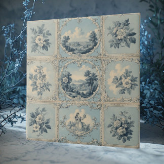 Ländliches Blumenmotiv in gedämpften Tönen mit rus Fliese