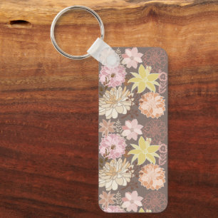 Ländliches Boho-Asphalt-Blumenmuster Schlüsselanhänger