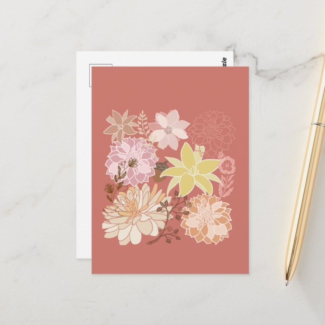 Ländliches Boho-Blumenmuster Postkarte (Vorderseite/Rückseite Beispiel)