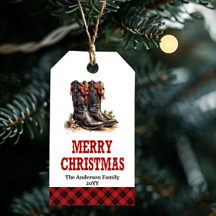 Ländliches Cowboy-Stiefel-Geschenk-Tag rot grün ed Geschenkanhänger