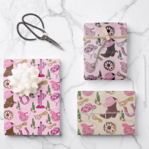 Ländliches Cowgirl Western Muster Geschenkpapier Set