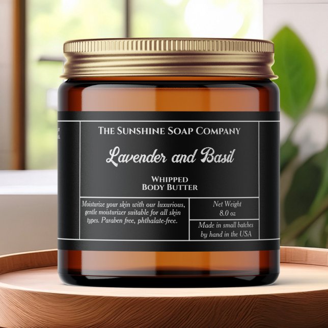 Ländliches Etikett für schwarze Körperbutter oder  (Von Creator hochgeladen)