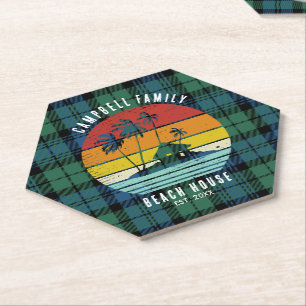 Ländliches Familienstrandhaus Palmen Custom Tartan Untersetzer