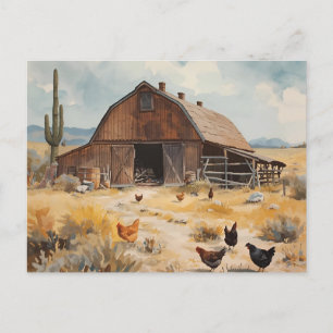 Ländliches Farmhaus mit Hühnern Postkarte