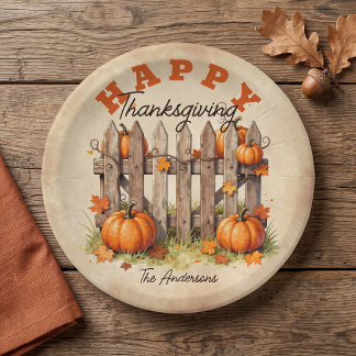 Ländliches Farmhouse-Kürbisernte Thanksgiving Pappteller