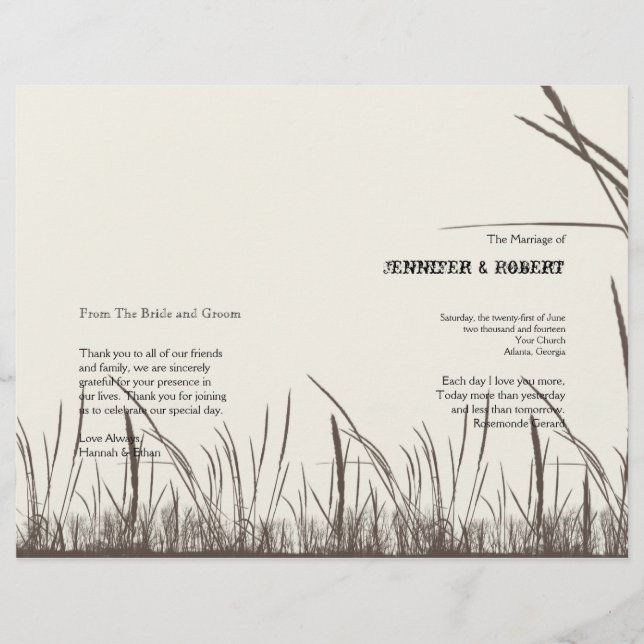 Ländliches Grasland-Hochzeitsprogramm (Vorderseite)