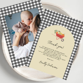 Ländliches Grau Kariert Baby Shower MoCountry Dankeskarte
