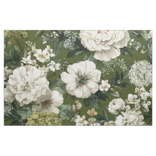 Ländliches Grün-Weiß-Botanik-Kühn-Antik-Blumenmust Stoff