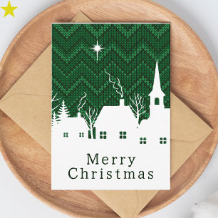Ländliches grünes Chevron-Strick-Weihnachtsdorf Karte