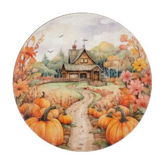 LÄNDLICHES HERBSTLICHES BAUERNHOFHAUS MIT HERBSTKÜ SCHNEIDEBRETT