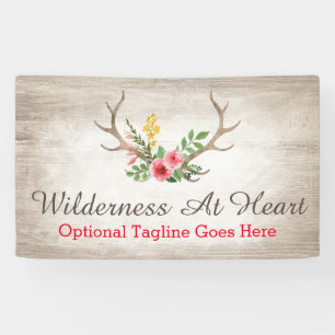 Ländliches Hirschgeweih Boheme Blumen Wasserfarbe  Banner