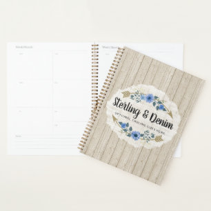 Ländliches Holz & Boho-Wasserfarben-Blumenpfeile Planer
