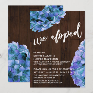 Ländliches Holz und Blaue Hortensie Wir Sind Durch Einladung