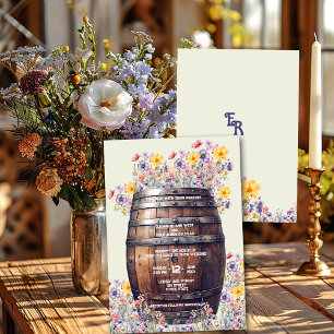 Ländliches Holz Whiskyfass Frühlingsblumen Einladung