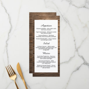 Ländliches Holzstruktur Hochzeitsmenü Menükarte